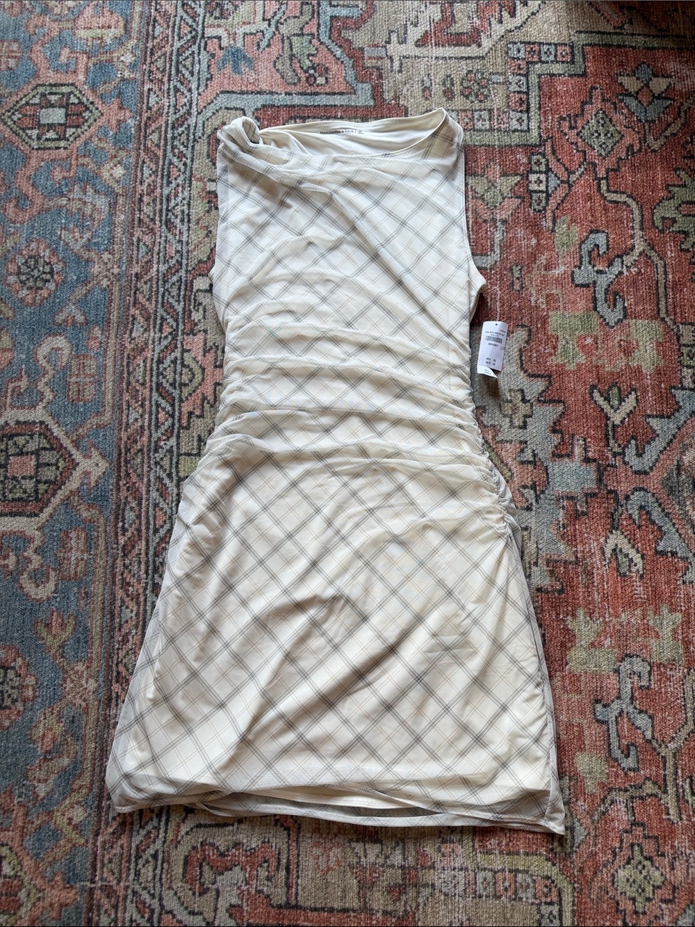 Abercrombie & Fitch Cream Plaid Sleeveless Dress